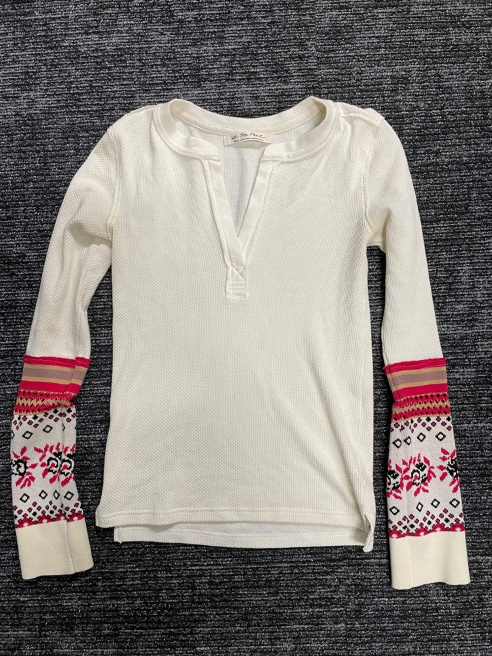 We The Free Cream Long Sleeve Top with Red knitted Cuffs